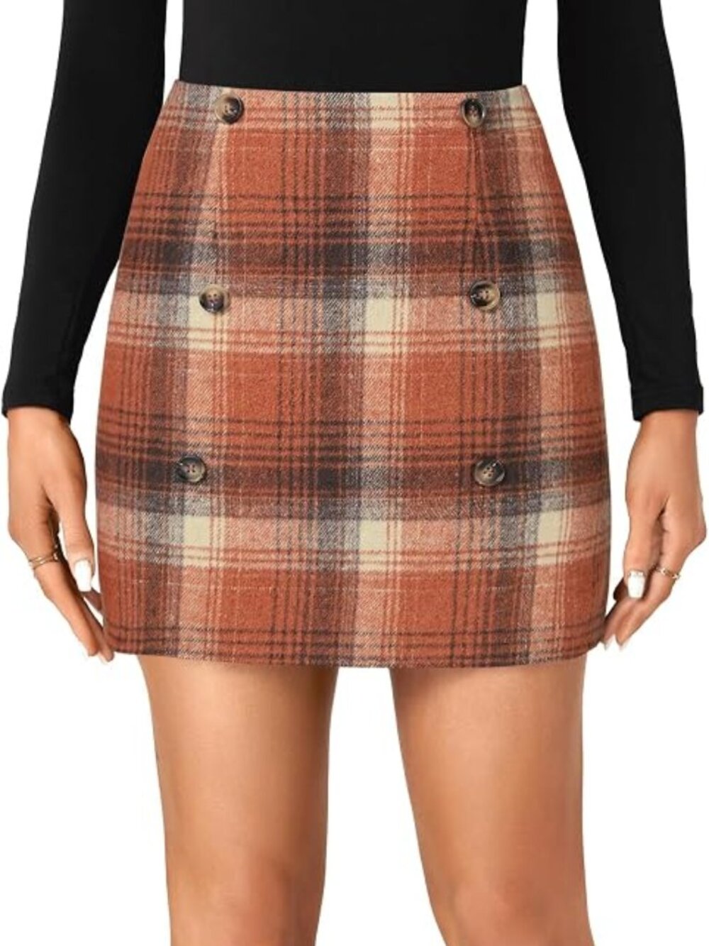 Rooscier XXL Women's Wool Plaid High Waist Skirt Pencil Zipper Back Skirt